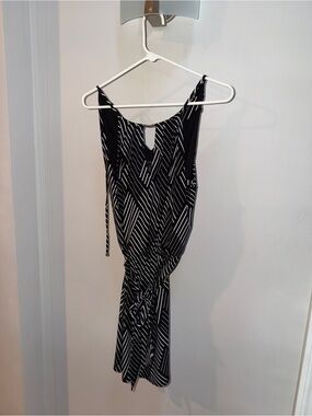 White House Black Market Black & White Striped Midi Dress with Tie Detail